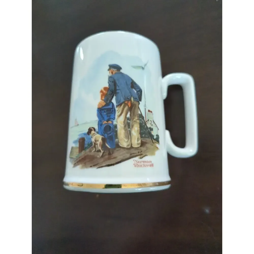 Norman Rockwell Museum Set of 4 Nautical Theme Coffee Mug/Cup, 1985 Gold Trim